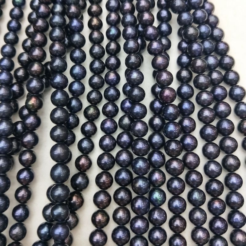 9-10mm Freshwater natural round black pearls strand beads peacock round pearls