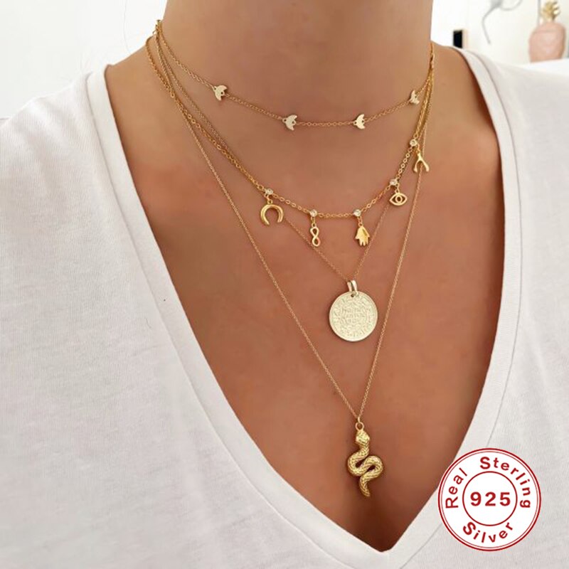 925 Sterling Silver Minimalist Clavicle Chain Pendant Necklaces For Woman Mom Ladies Collar De Serpiente Necklaces Birthday