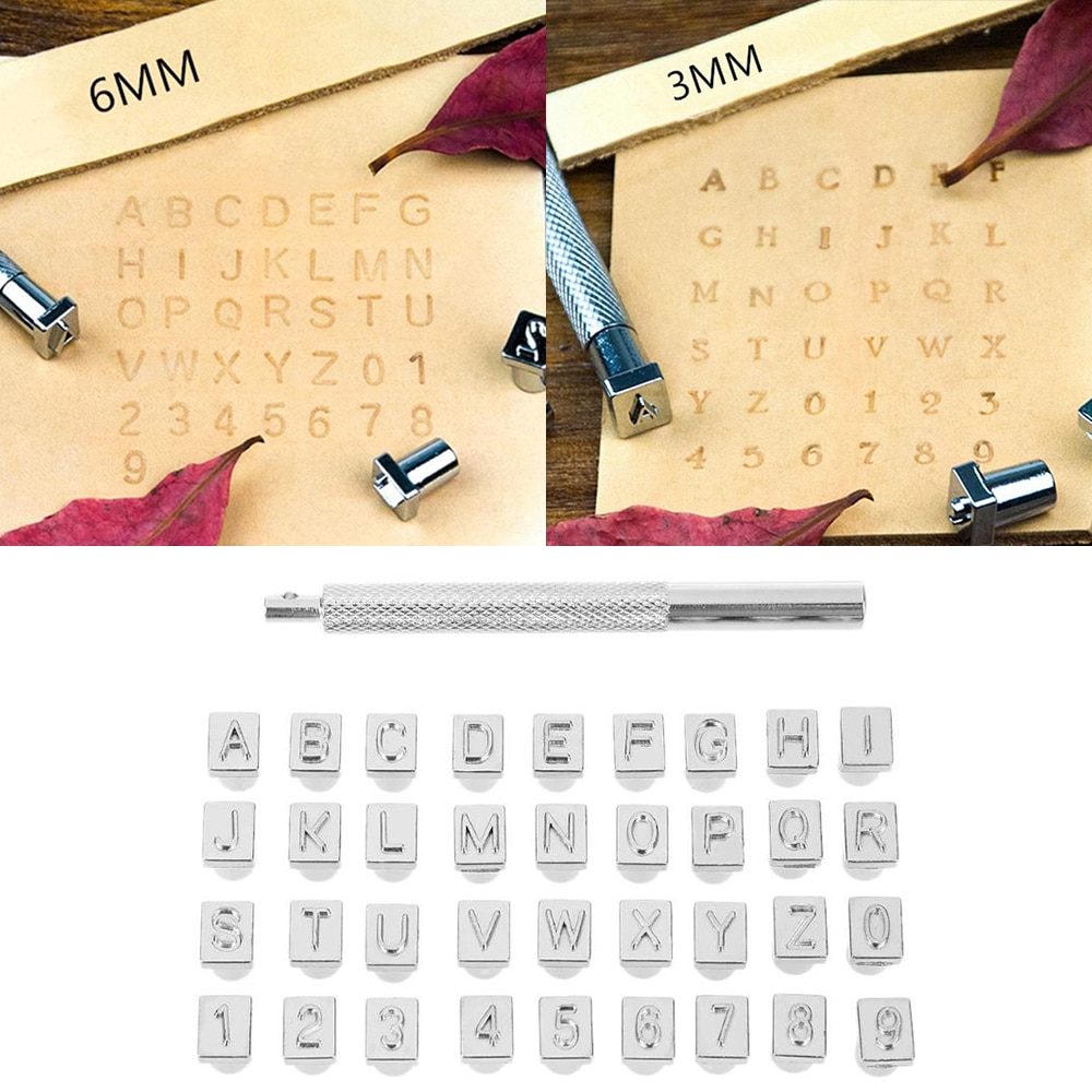 36Stck Alphabet knapp Leder Stempel einstellen Stahl schlagen Metall Leder Stanzen Werkzeuge Für DIY Leder Handwerk Werkzeuge 3mm/6mm