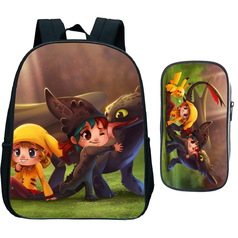 Scuola materna Zaino con Sacchetto Della Penna 2pcs Set Bambino Come addestrare Il Vostro Drago Zaino Del Fumetto Dei Bambini Bookbag: 4