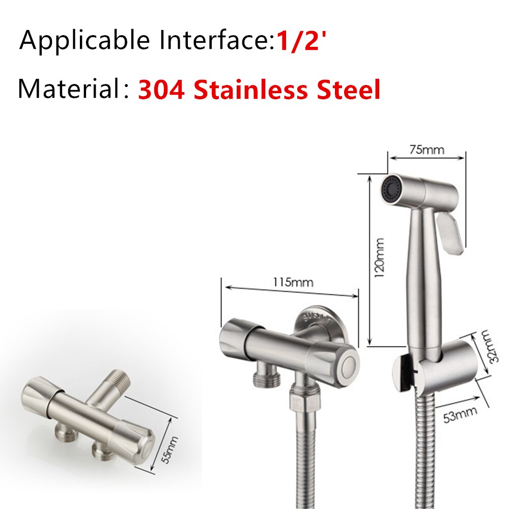 Stainless Steel Handheld Toilet Bidet Sprayer for 2CM Port Bathroom Cleaning Tools for Feminine Wash Baby Washer Bathing Pet