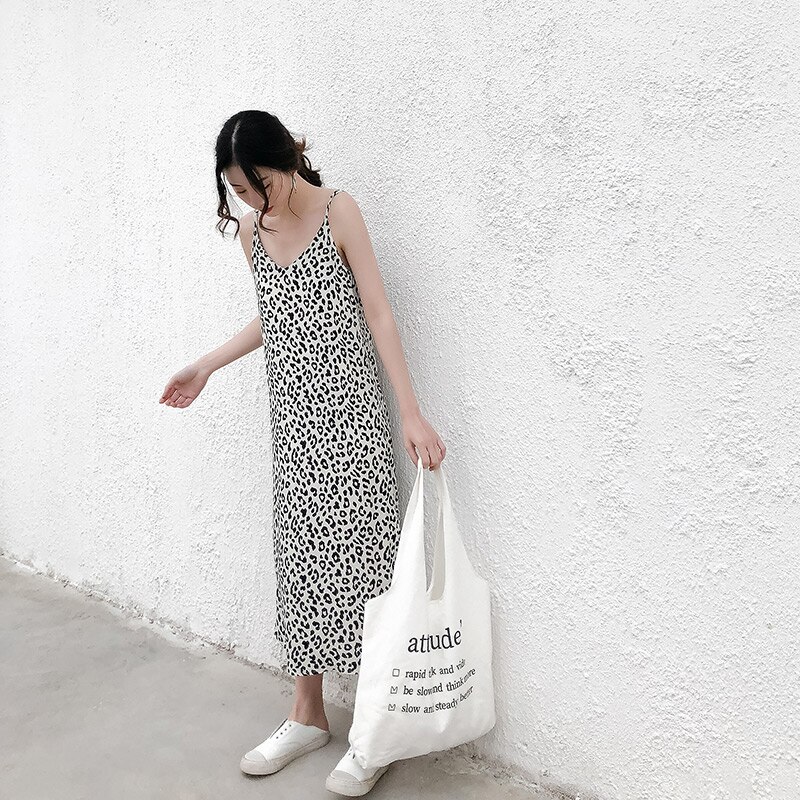 Nachthemden Vrouwen Sexy Nachtkleding Mouwloze Leopard Casual Losse Chic Zomer Lange Stijl Ins Harajuku Koreaanse Mode Comfort: grey leopard / M