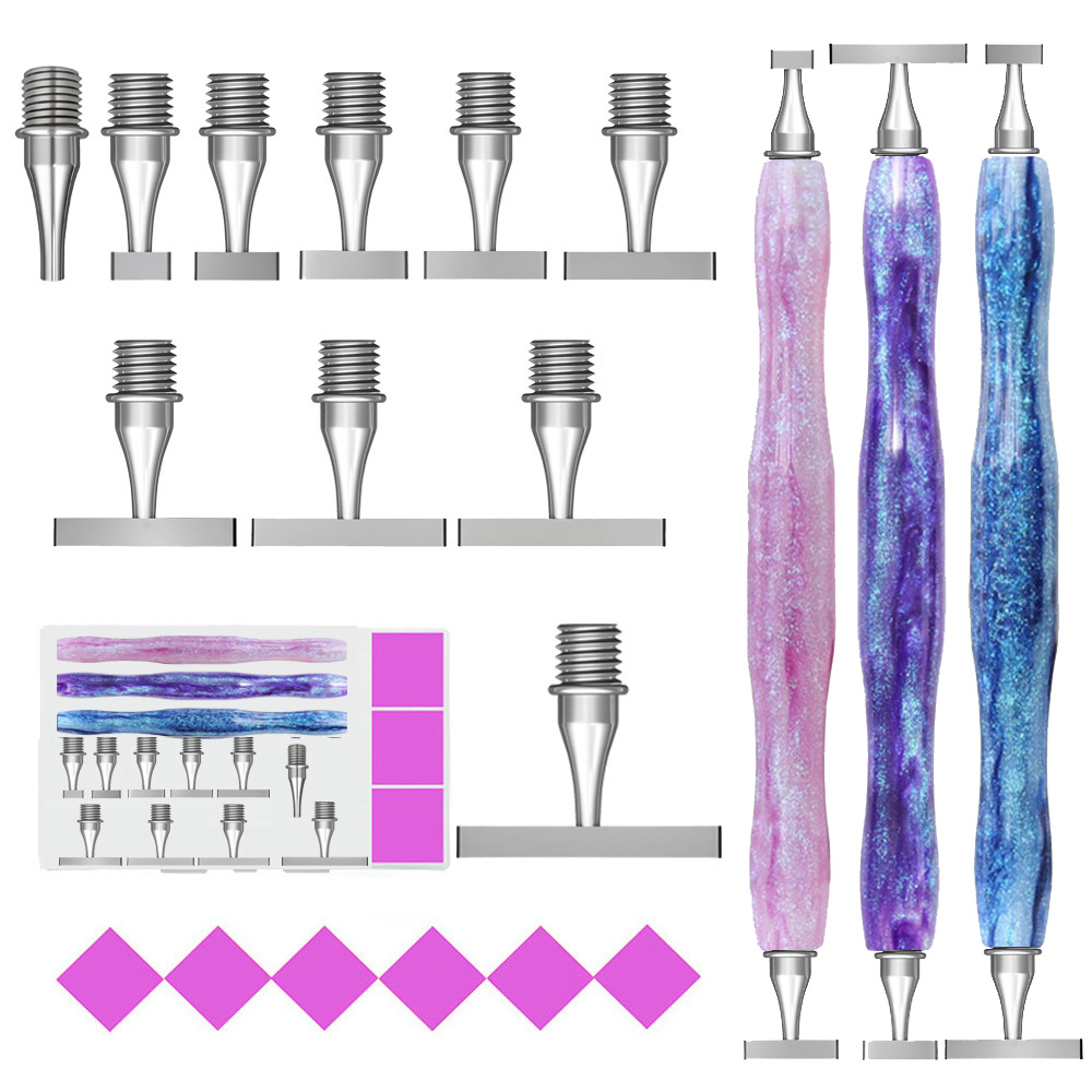 Caneta de broca de ponto de pintura de diamante de resina ergonômica, ponta de caneta de aço inoxidável com rosca fina, adequada para ferramenta de pintura de diamante 5D
