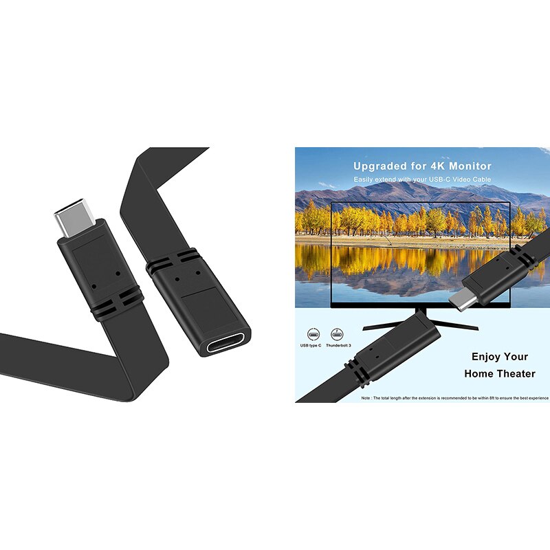 USB Typ C Verlängerung Flache Kabel Kurze, USB 3,1 Gen 2 Männlich zu Weiblich 20cm