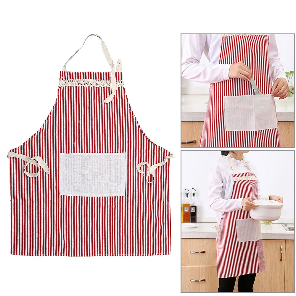 HOOMIN Kitchen Striped Adjustable Apron Cotton Cloth Pinafore Aprons Household Cleaning Tools For Home Restaurant Cooking: Red