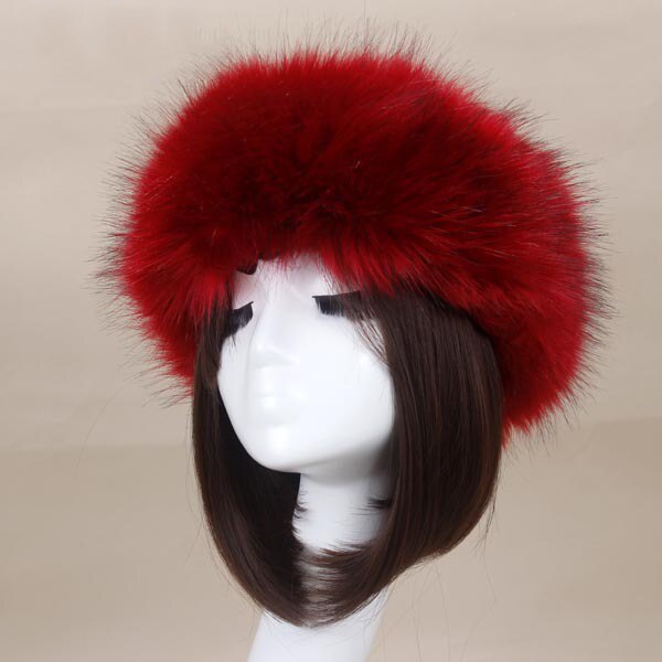 Vrouwen Dikke Fluffy Pluche Hoed Winter Warme Zachte Skiën Hoofdband Oor Hoofd Warmer J55: Rood