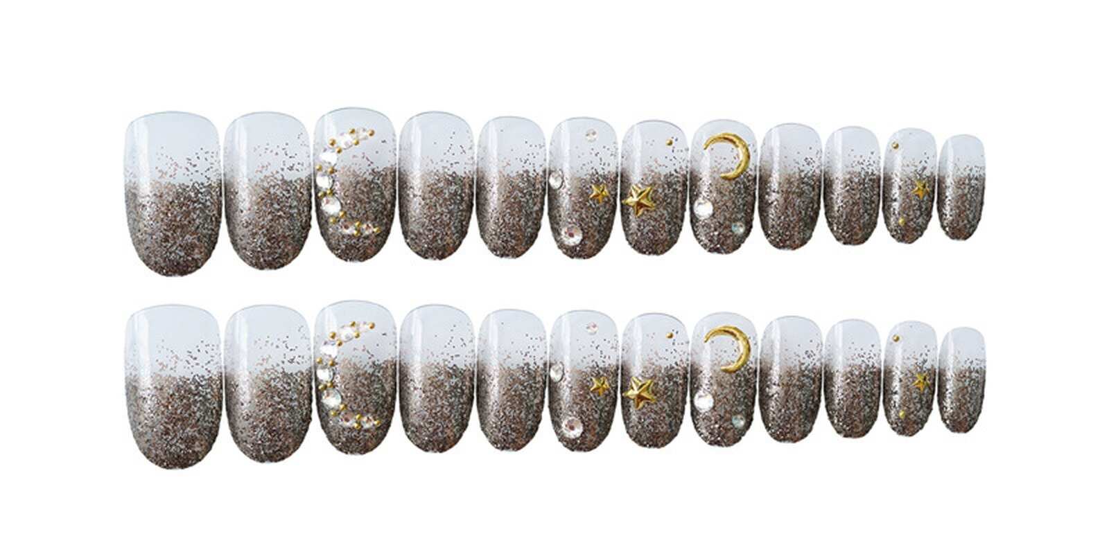 24pcs Chocolade Star Maand Nep Nagels Eindproduct Kunstmatige Franse Meerdere Kleuren Wees Kunstnagels Met Lijm Sticker