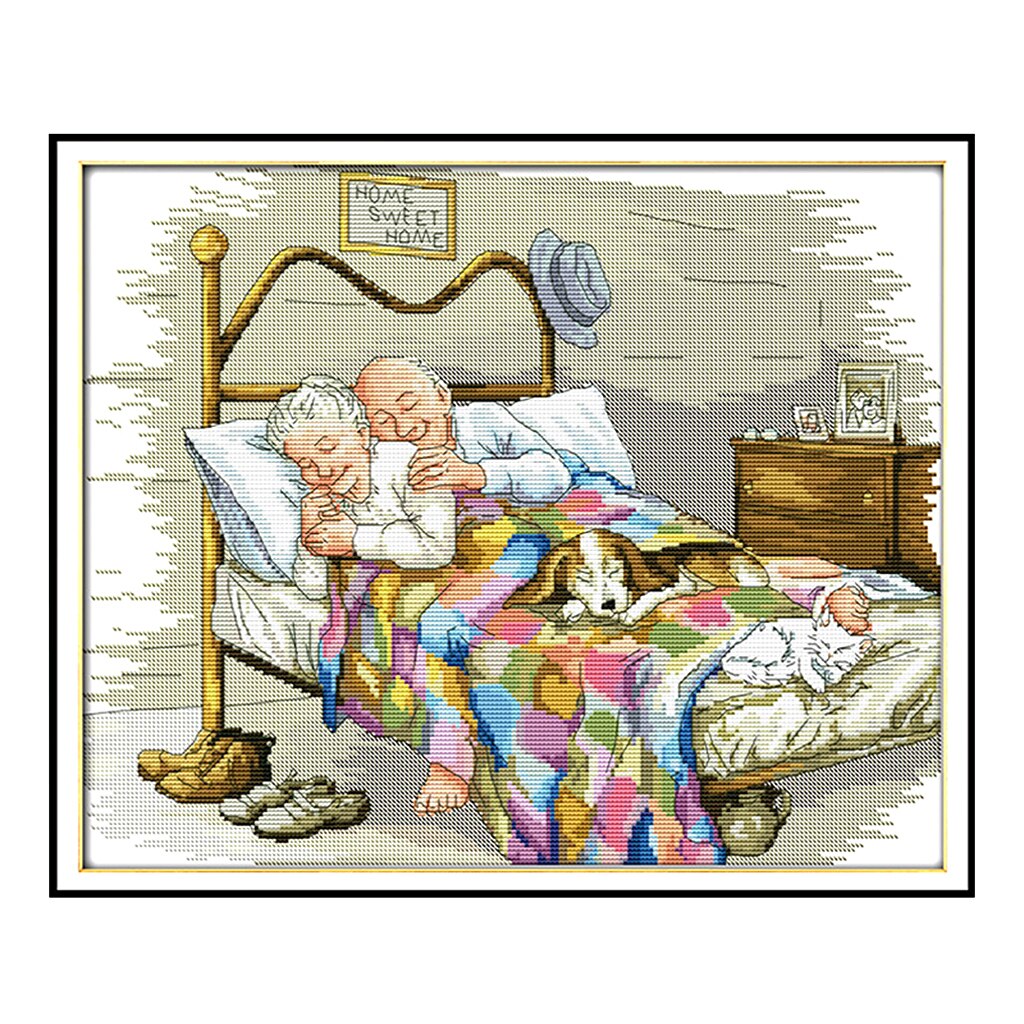 44x36cm DIY Stamped Cross Stitch Kit Pre-printed Old Married Couple Pattern Christmas DIY Needlework Craft