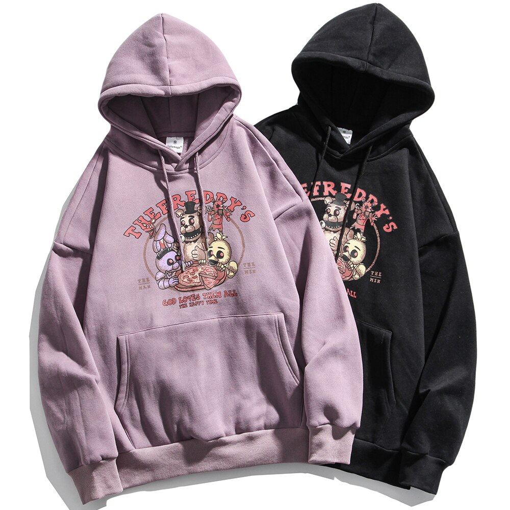 Fleece Hoodies Men Funny Cartoon Animals Print Big Pocket Hooded Pullover Autumn Cozy Harajuku College Style Couple Sweatshirt