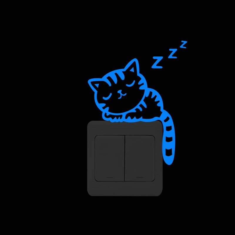Suchme 2pcs/lot Blue Luminous Light Switch Decals Adorbale Cat Pet Animal Wall Stickers Kids Bedroom Decoration Art Mural Paste