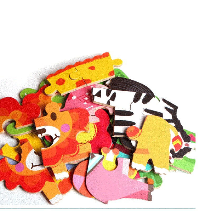 Peuter Baby Vroege Educatief Speelgoed Houten Dier Puzzels 6 Stuks In 1 Ijzeren Doos