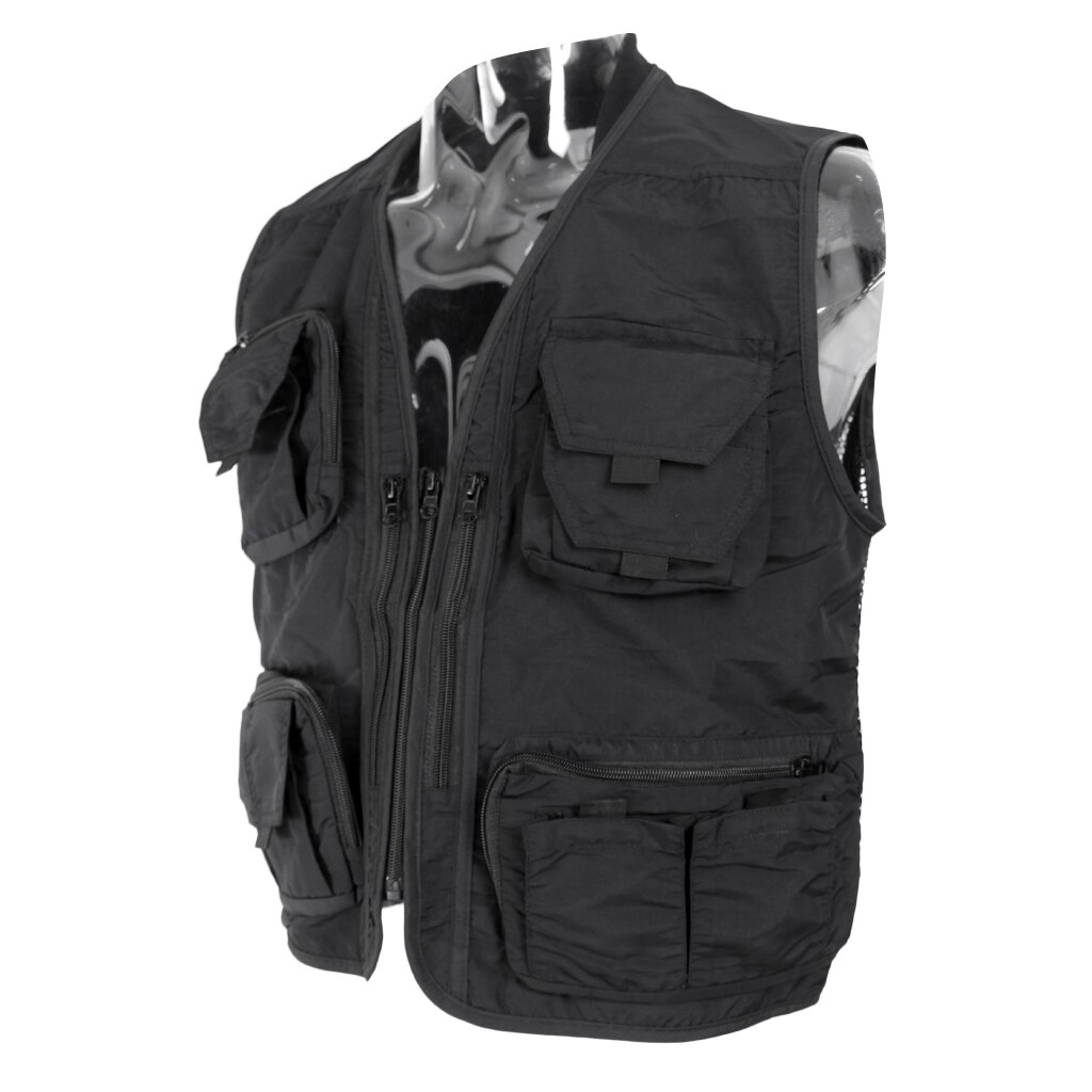 Heren multi pocket mesh visvest multi-pocket visfotograaf snel drogend ademend vest outdoor casual jas zwart