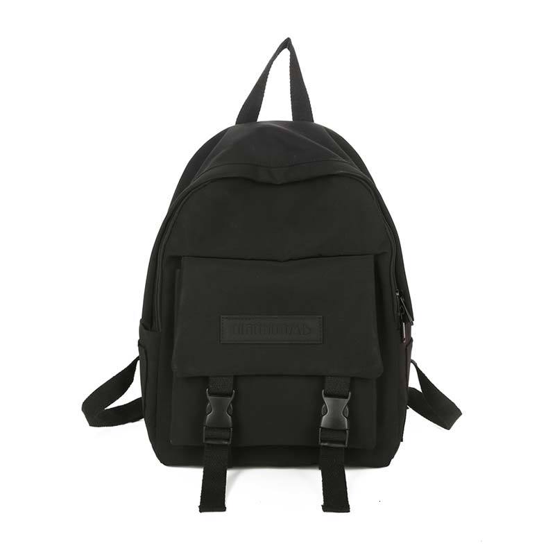 sac à dos en Nylon imperméable adolescent couleur Pure cartable femmes sacs à dos multi-poches loisirs voyage sac à dos: Black