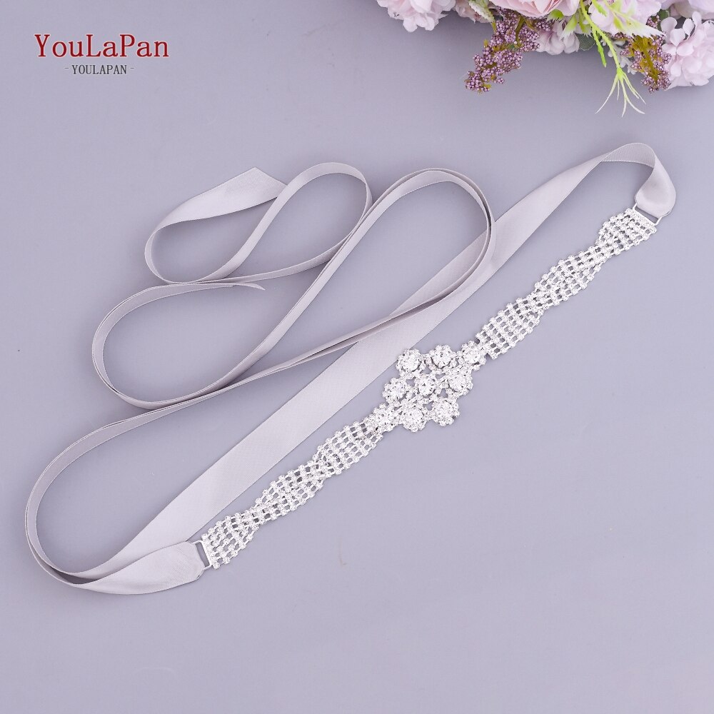 YouLaPan S98 Bling Bridal Belt Rhinestone Wedding Belt Dress Belt Luxury Dress Accessories Wedding Dress Accessories: Gray ribbon