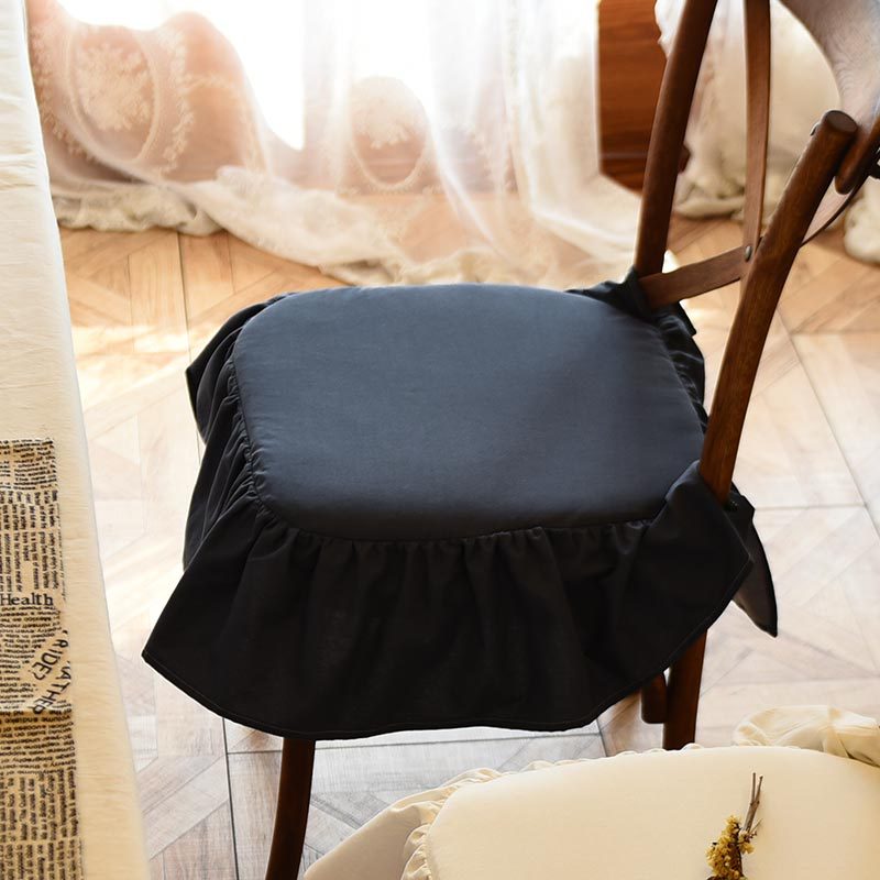 Cotton Ruffle Thick Cushions for Dining Chair Seat Removable and Washable Home Hotel Party Banquet Anti Slip Chair Cushion White: dark grey
