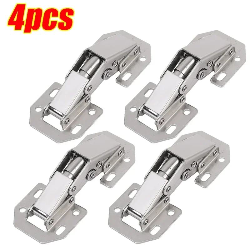 12-2PCS Stainless Steel Cabinet Hinges 90 Degree No-Drilling Hole Cupboard Door Soft Close Hinges Furniture Hardware Accessories: Olive Green