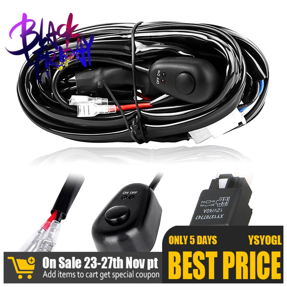 12v Car Wires Relay Harness Kit for Off-road Led Driving Work Light with Switch