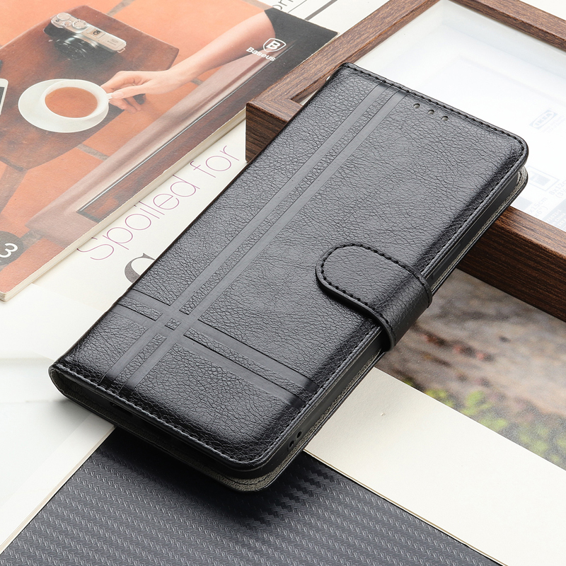 Läderplånbok för realme 8 4g , vikbart lyxigt kortfodral för realme 8 4g rmx 3085 , telefonskyddande väskor i plånboksstil: Mörkgrå