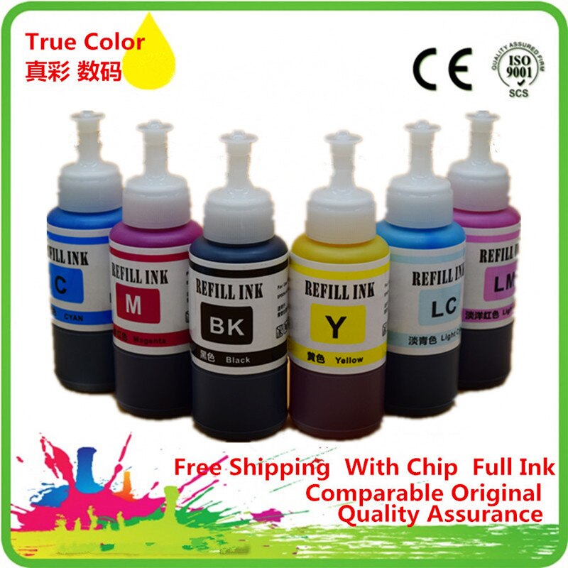 Refill Dye Ink Kit For Epson L800 L801 Printing Inkjet Printer No. T6731/2/3/4/5/6 Use For Refillable Cartridge Ciss: 1SET 6x70ml