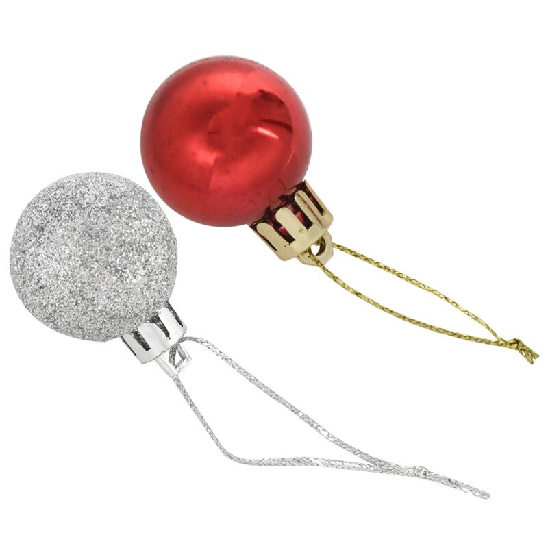 48Pcs Chic Kerstballen Boom Plain Glitter Xmas Ornament Bal Decoratie, 24Pcs Silver & 24Pcs Rood