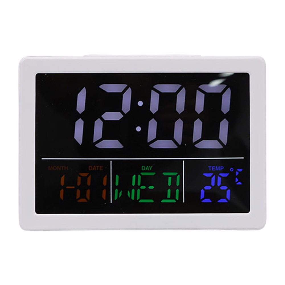 Silent Digital LED Alarm Clock Table Desk Temperature Humidity Meter Date Weather Station Screen Display Clock: White