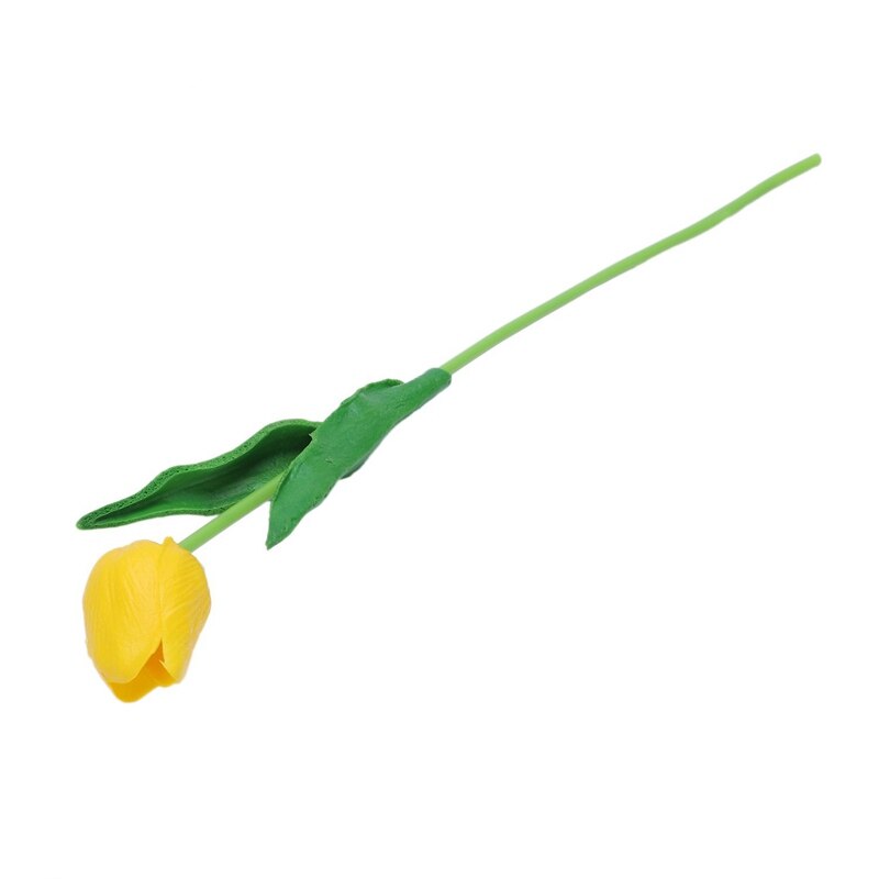 10Pcs Geel Latex Real Touch Tulp Bloem Met Bladeren Voor Bruiloft Boeket Versieren