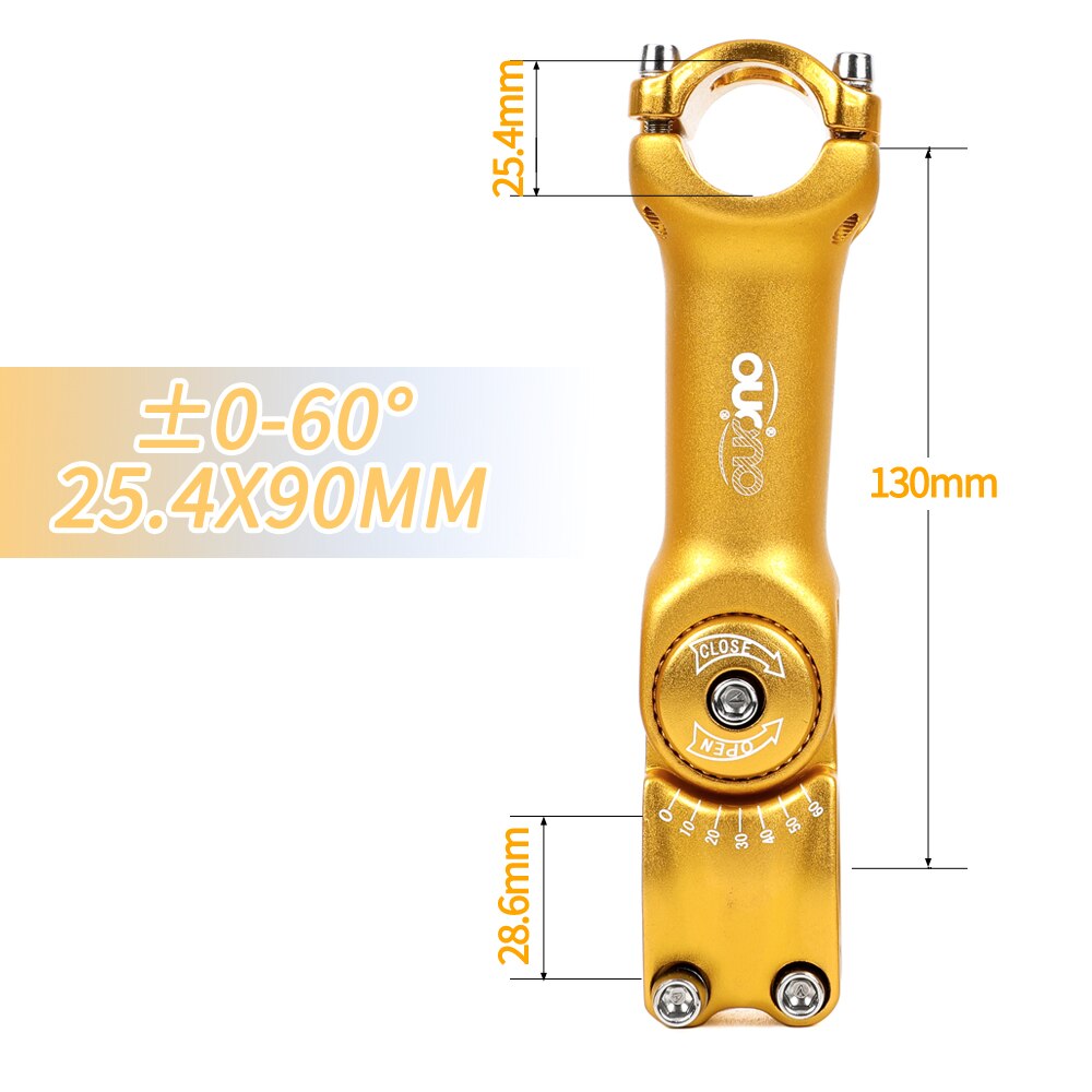 OUO Einstellen Stem 0-60 Grad Bike Lenker Vorbau 25.4/31,8mm Mountain Road Fixie Einstellbare MTB Vorbau 90/110/120/130mm Griff Teil: 25.4x130mm gold