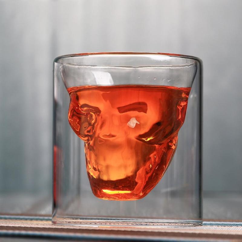 Skull Double Layer Transparent Glass Cup Beer Whiskey Wine Cup for Home Bar Party Hotel Wedding Glasses Drinkware