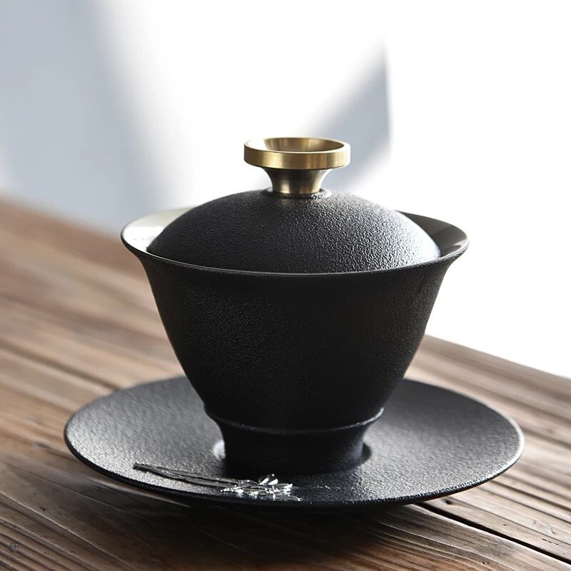 Produkter kobberbetrukket keramisk teskål kung fu tesæt terrin tekande keramisk hvidvare mat sopera de ceramica gaiwan: Sort