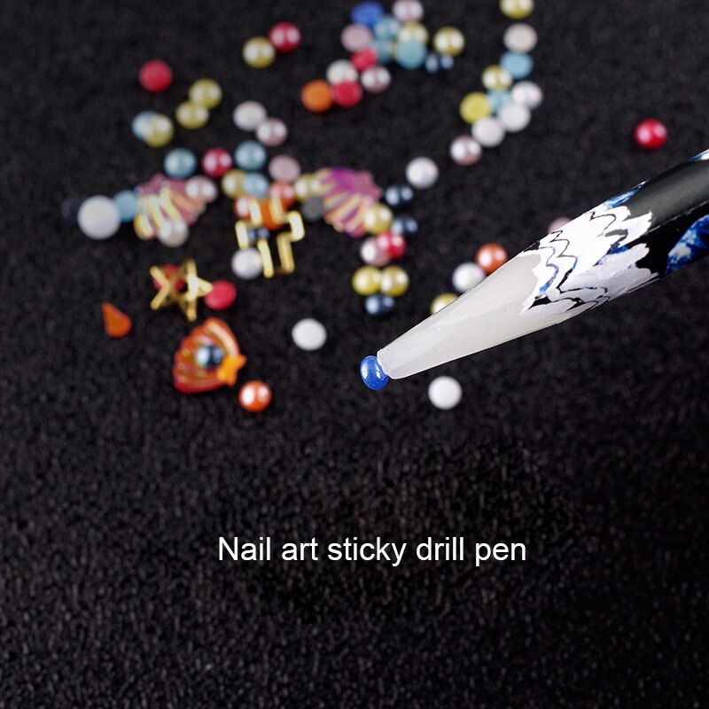 1 stk nail art dotting drill pen nail art rhinestone/pailletter/perler picker pencil nail art sticky drill voks pen negle dotting tool