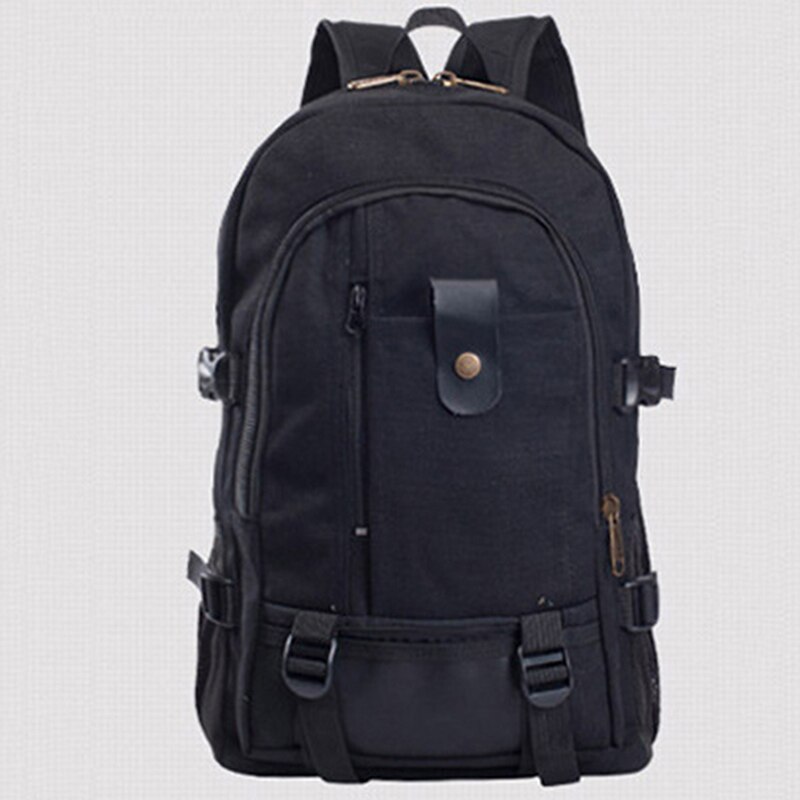 Men's Canvas Backpack Large-capacity Schoolbag Explosion Solid Color Rucksacks Casual Travel Sport Bag Backpack: black