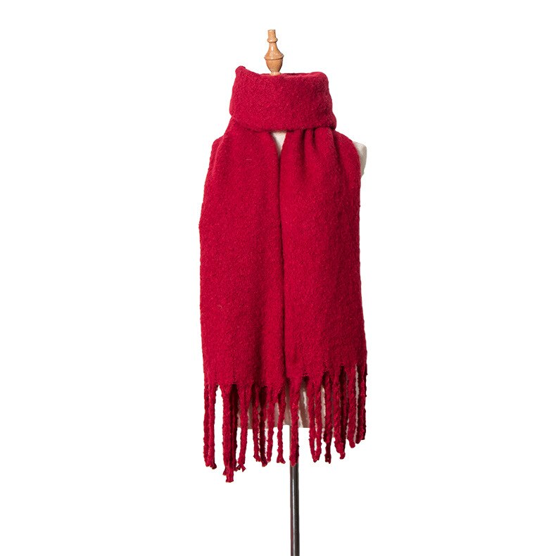 Warme Schals Herbst Und Winter Neue Stil Grob Tassled Kreis Sand Einfarbig Schal Schal von Dicken Schal Schal: Wein rot
