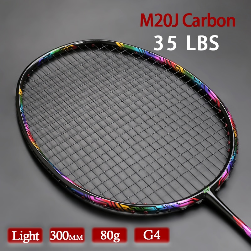 High Tension 35LBS Carbon Fiber Badminton Racket Strung Speed Ultralight 4U 80g G4 Training Racquet For Adult Padel: black