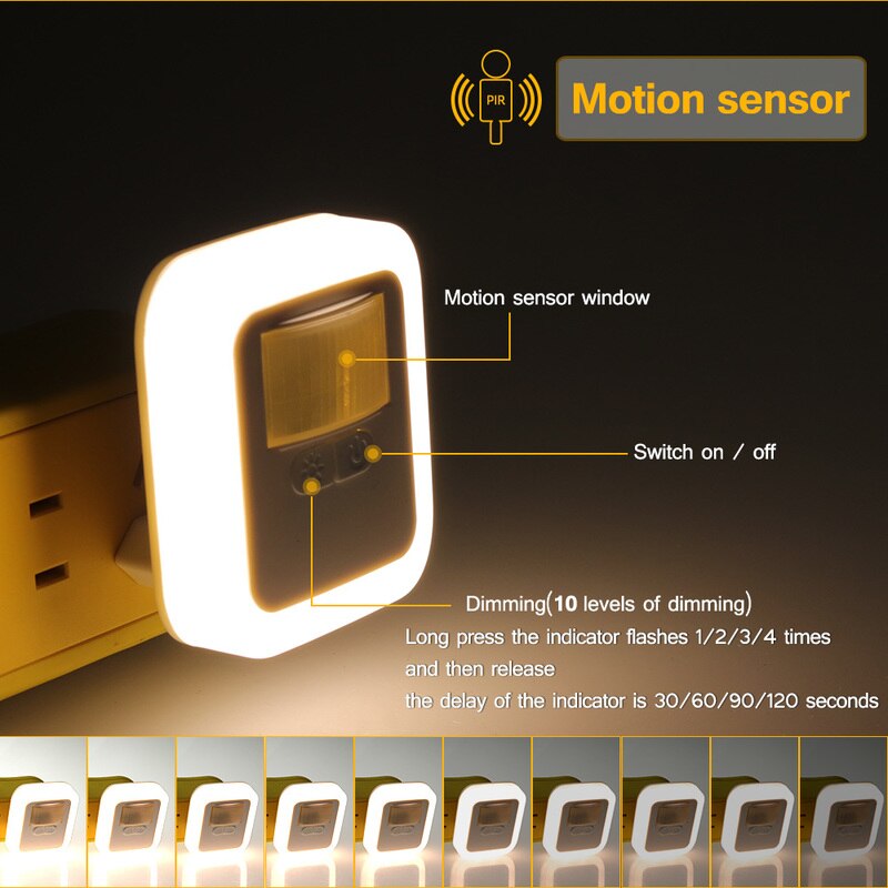 Ledet lyd lys kontrol sensor smart hjem nat lampe plug-in bevægelses sensor lys dæmpbar væg nat lampe trappe skab lys