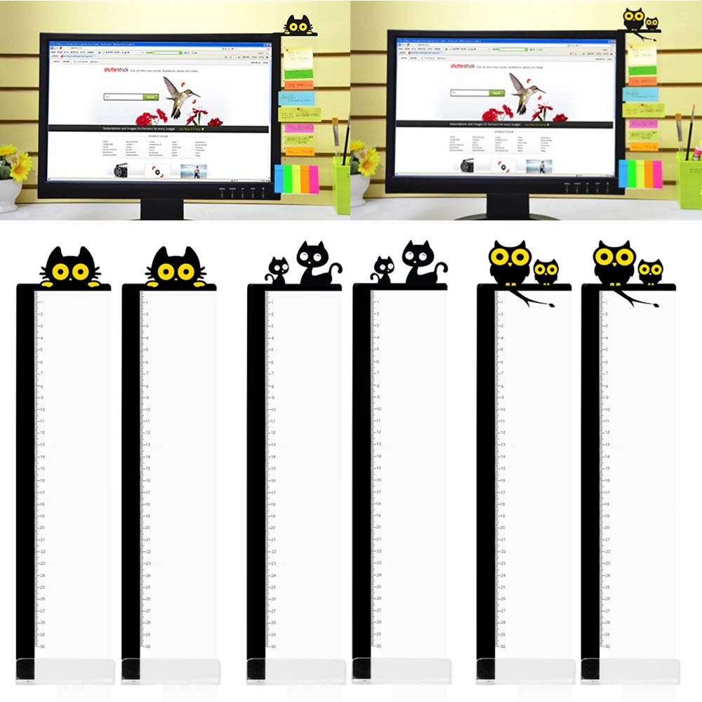 Tablero de pestañas con regla para ordenador, PC, portátil, pantallas de Monitor de televisión, notas y mensajes acrílicos de dibujos animados bonitos, 1 par