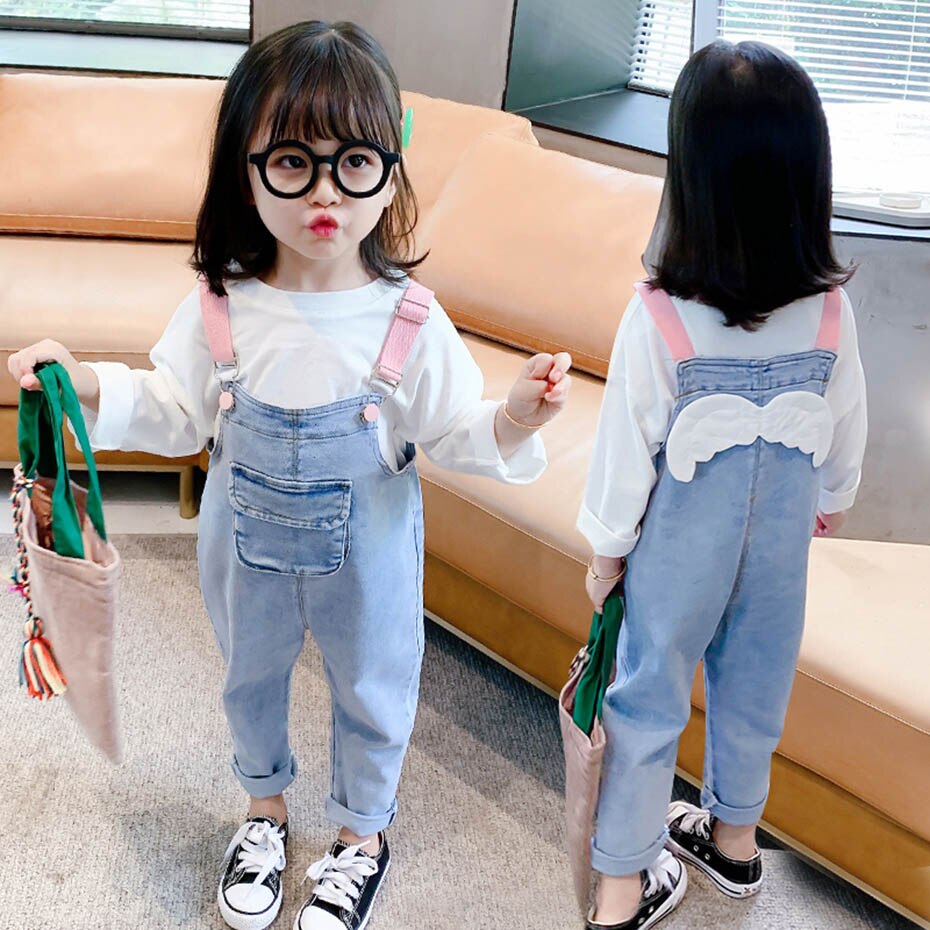 Girls Denim Overalls Jumpsuit Solid Color Denim Overalls Boys and Girls Jumpsuit Kids Overalls