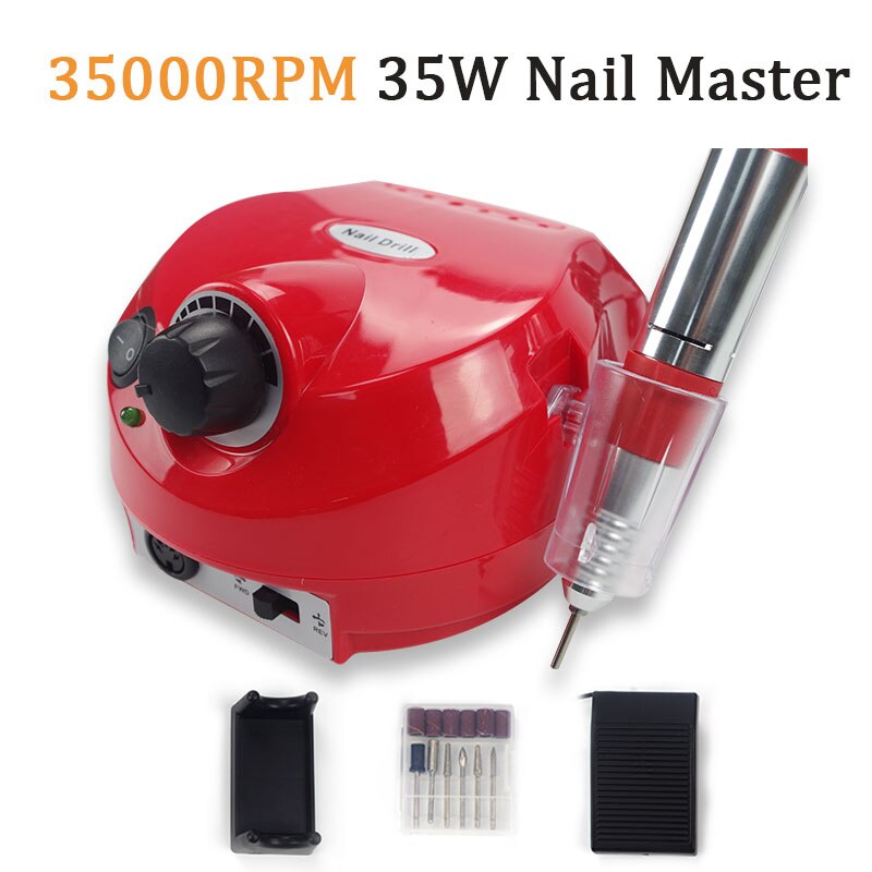 Nagelborrmaskin 35000 rpm manikyr maskin apparat för manikyr pedikyr kit elektrisk nagelfil elektrisk fil nagelkonstverktyg: Röd spikborrset