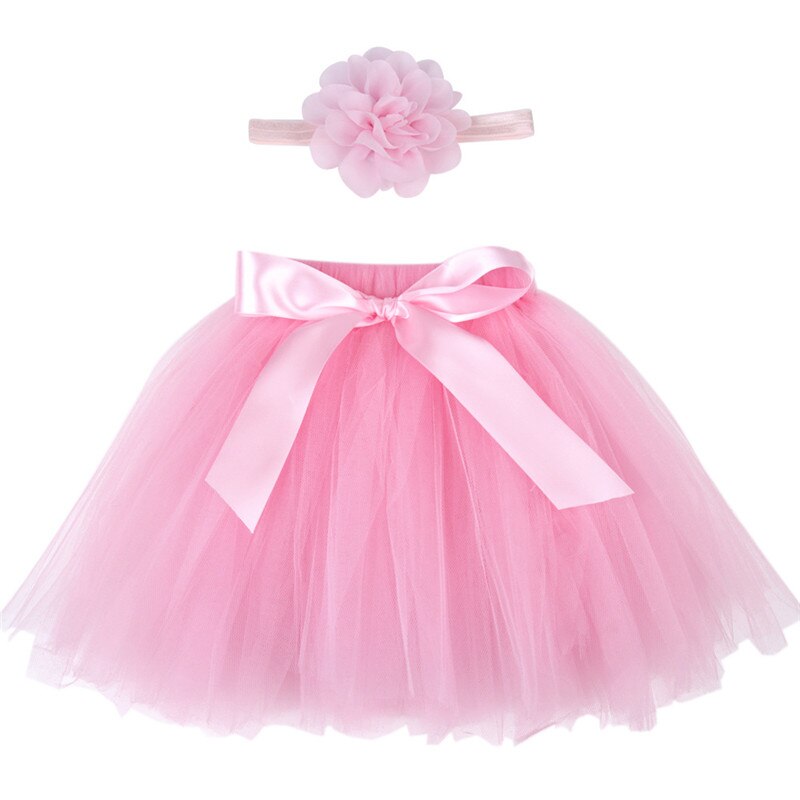 Baby Meisjes Tutu Rok Bloem Hoofdband 2 Stuks Set Pasgeboren Prinses Fotografie Props Zoete Leuke Tule Rok Accessoires Baby: Roze