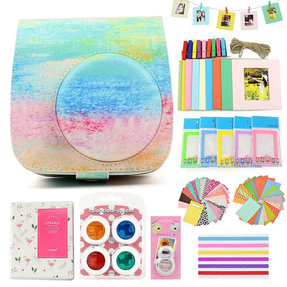 Fujifilm Instax Mini Case Bag Camera Accessories Kit Photo Album Lens Filters Stickers For Instax Mini 8 Mini 9 Instant Camera: Rainbow Mist