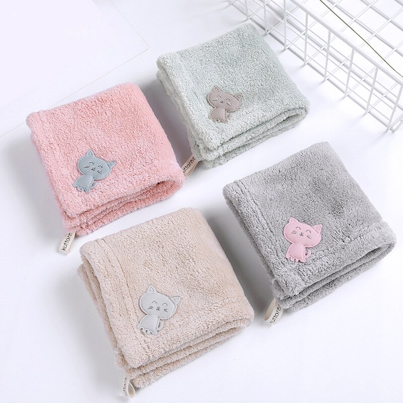 Coral Fleece Handdoek Keuken Handdoek 1Pc 25*25Cm Zachte Extreme Comfort Vierkante Kat Patch Borduren Handdoeken roze Groen Grijs