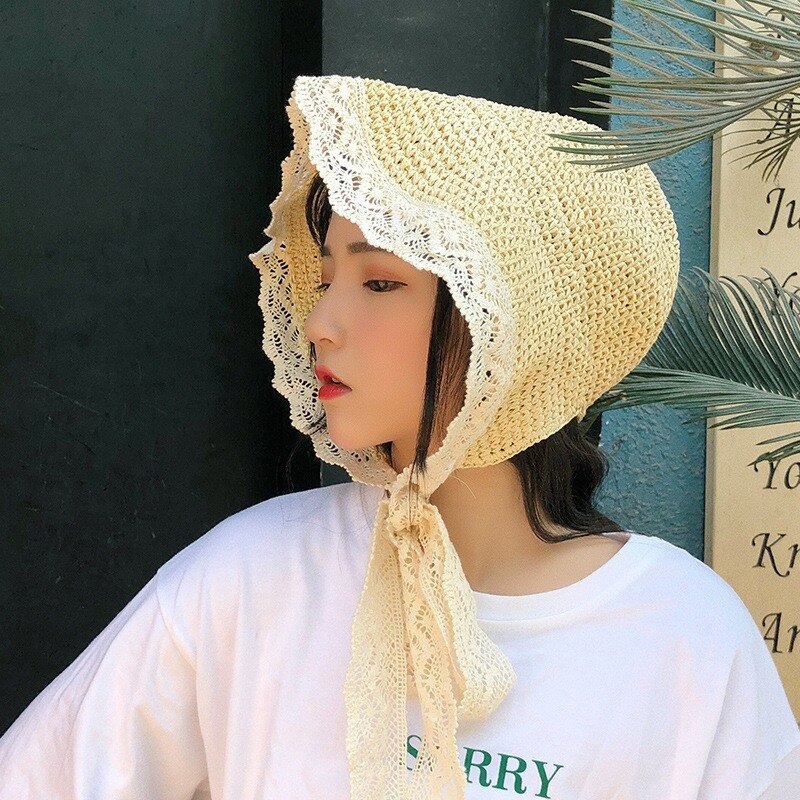 Sun hat girl foldable beach hat travel sunscreen lace lace adjustable summer straw cap child visors hat SL-06