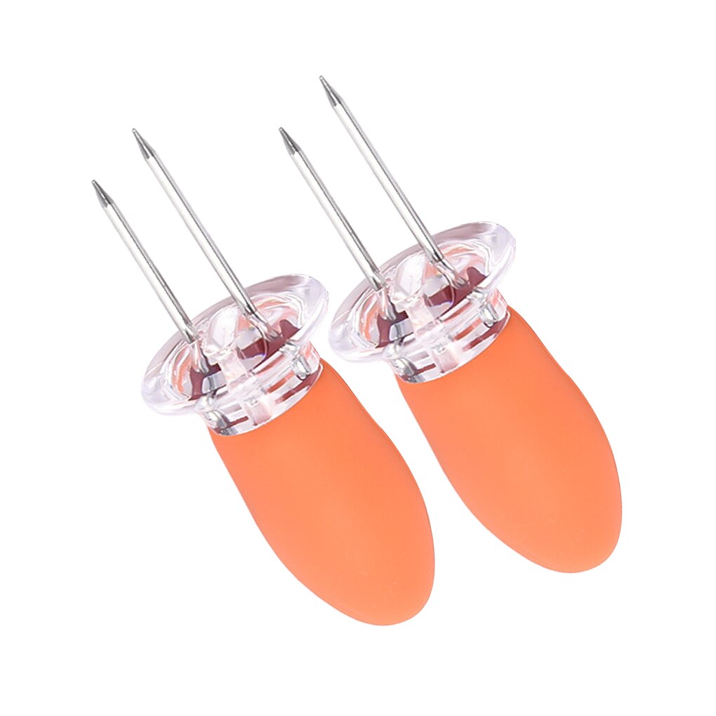 2 Stuks Vork Maïs Bbq Spies Rvs Corn Houders Maïskolven Spiesjes Fruit Vorken Barbecue Tool
