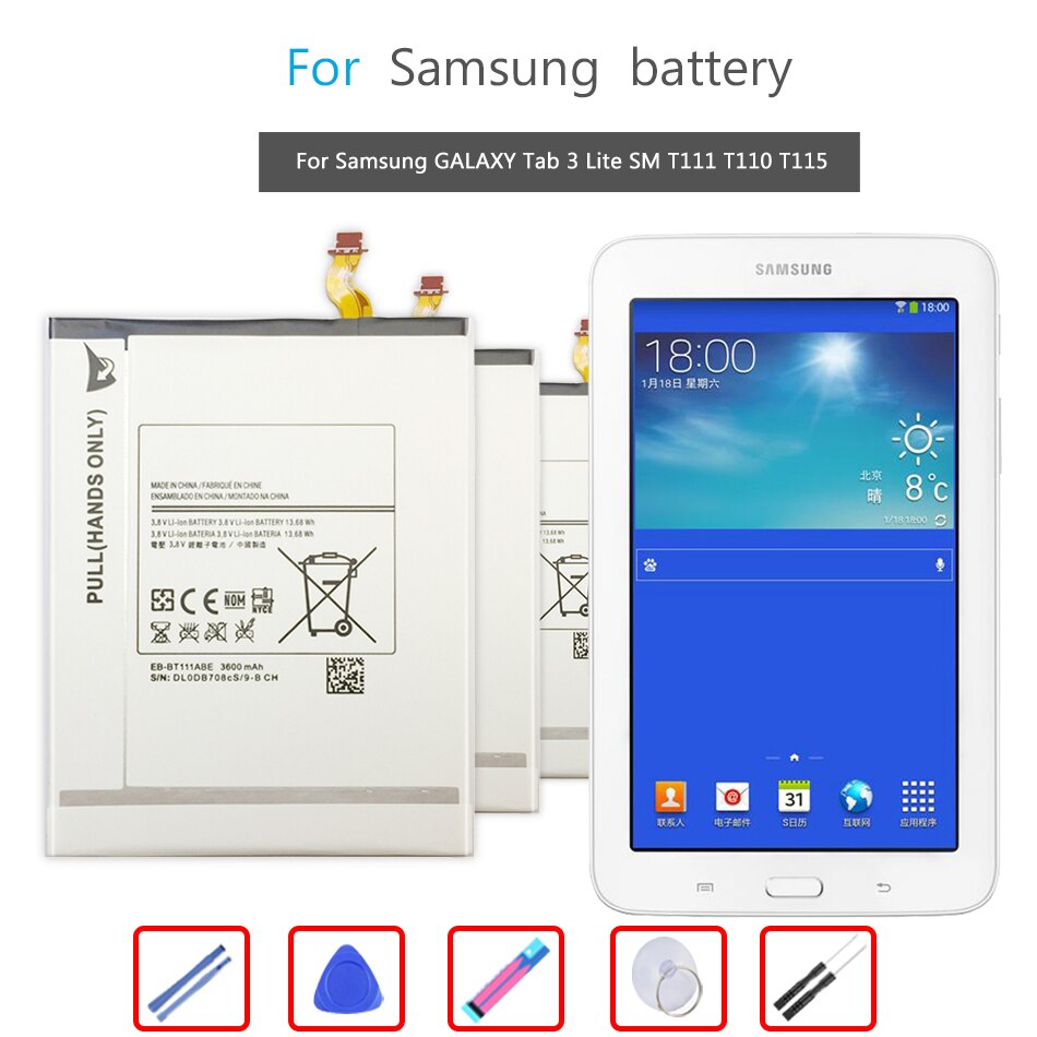 Tablet Li-Polymer Battery For Samsung Galaxy Tab 3 Lite 7.0 3G SM-T111 T110 T115 Replacement Battery EB-BT111ABE 3600mAh