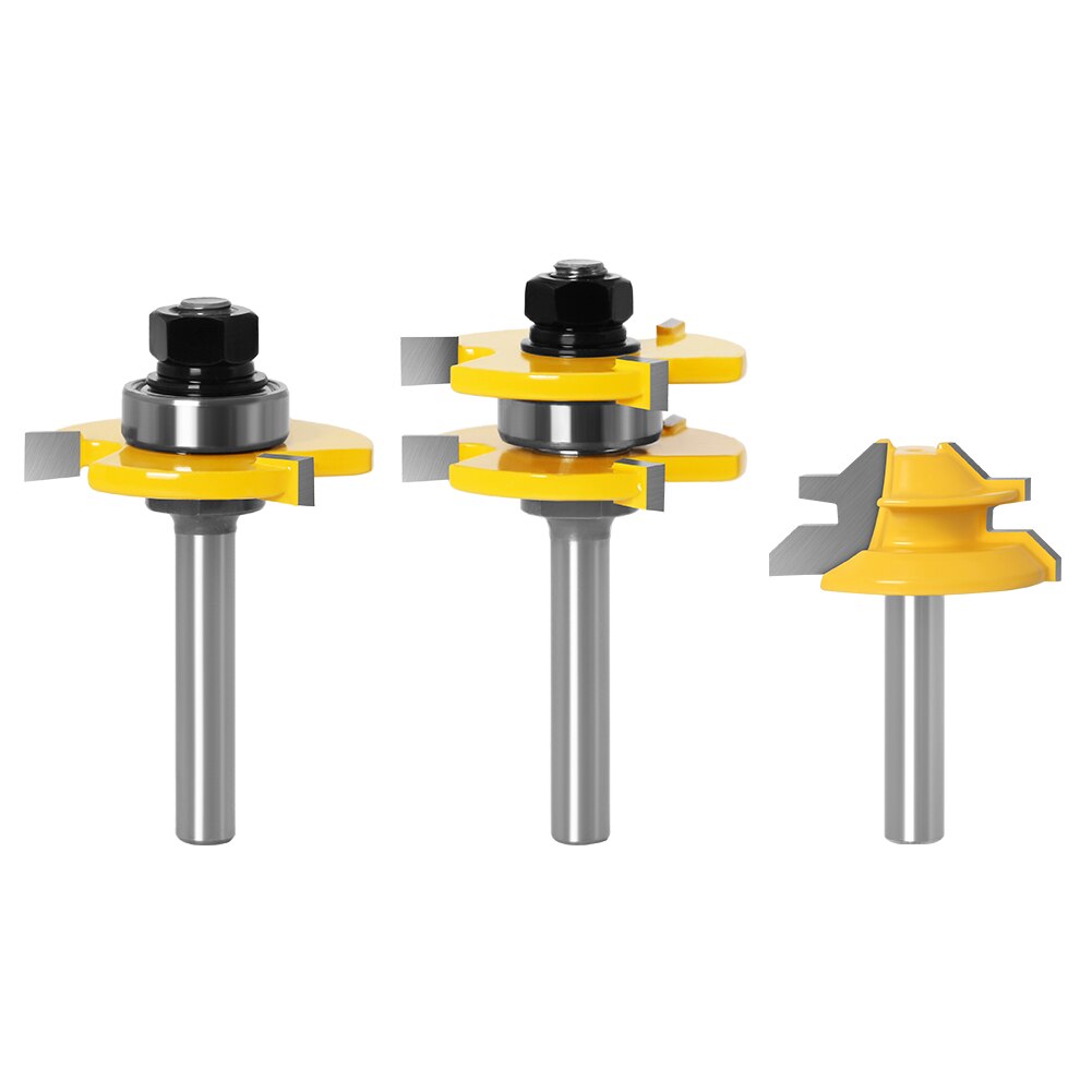 3 Pc 8Mm Schacht Tong &amp; Groef Gezamenlijke Montage Router Bit Set 45 Graden Lock Mijter Rout3/4 "Voorraad Hout Snijgereedschap