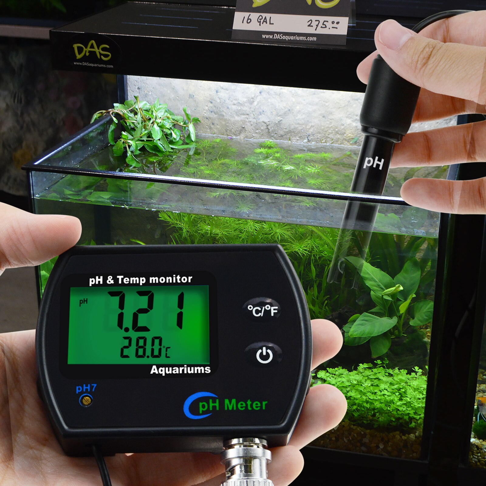 PH &amp; Temperature 2-in-1 Continuous Monitor Meter w/ Backlight Water Monitoring Kit 0.00~14.00pH degC/ degF Dual Display