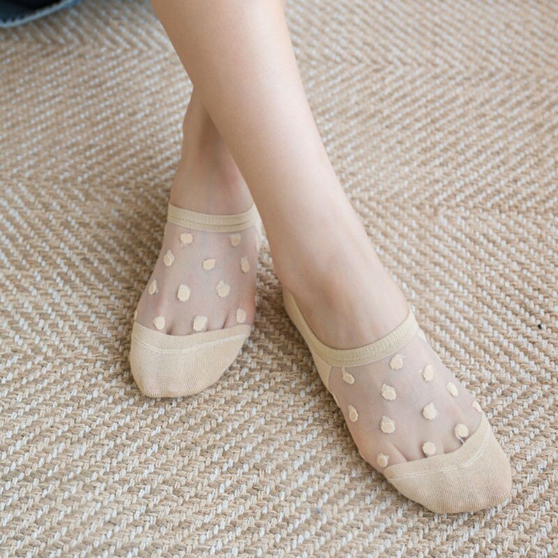 Chaussettes invisibles en dentelle pour femmes, 1 paire, en verre cristal, en soie, sans spectacle, tricot, bas Transparent, courtes, été