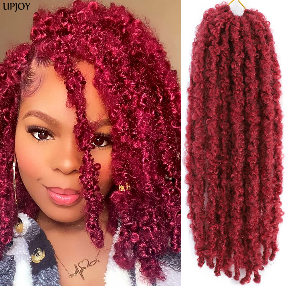14 12 inch Butterfly Faux Locs Crochet Hair Braids Pre looped Distressed Goddess Butterfly Soft Locs Crochets Braids Cheveux Lok: #Burgundy / 12INCHES / 3Pcs/Lot