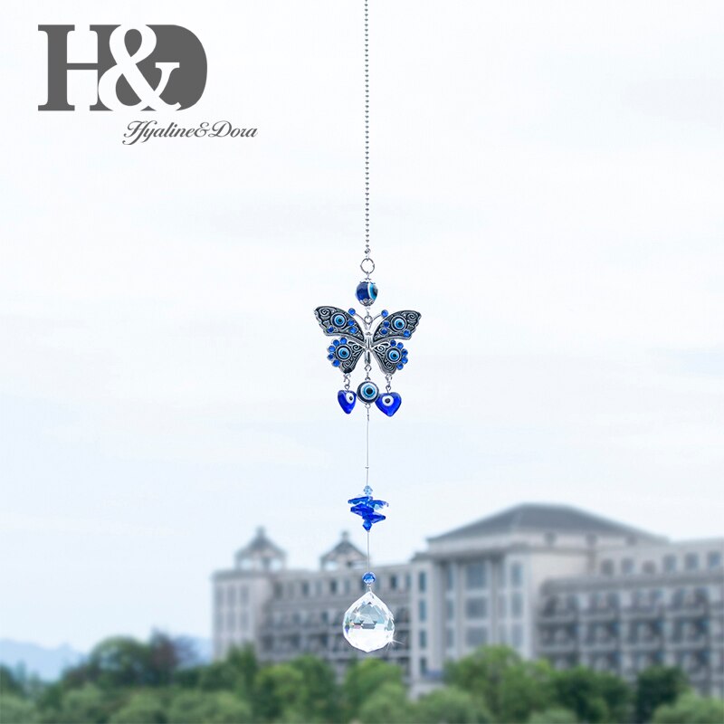 Handgemaakte Lucky Hamsa Turks Blauwe Boze Oog Kristal Suncatcher Hanger Windgong Amulet Thuis Muur Tuin Opknoping Decoratie