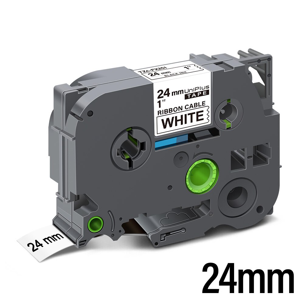 6/9/12/18/24/36mm Flexible Ribbon Label Tape Industrial Tape Replace Brother FX231 FX631 FX221 FX241 FX621 for PT H110 Labeller: Black on White-24mm