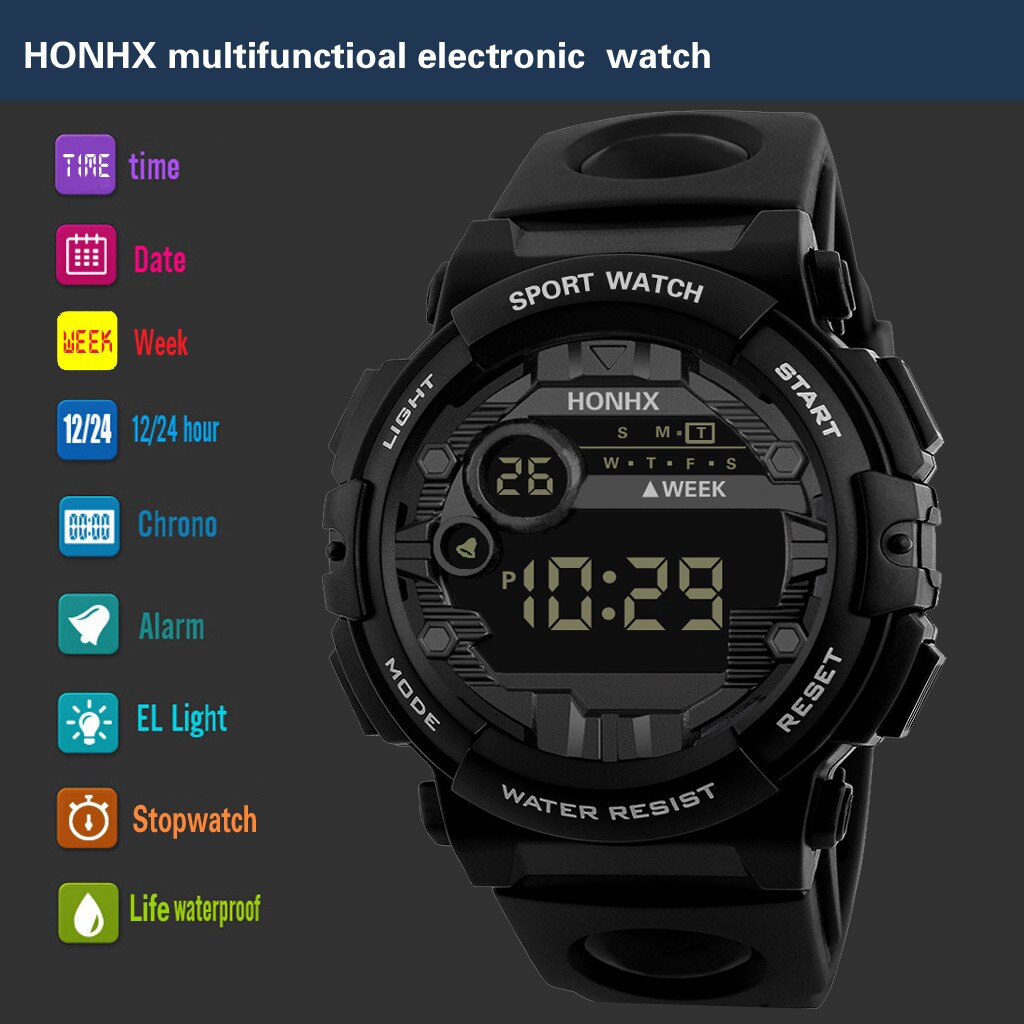 Men Watch HONHX Luxury Digital LED Watch Date Sport Outdoor Electronic Watch Male Casual Waterproof Wrist Watches Masculino